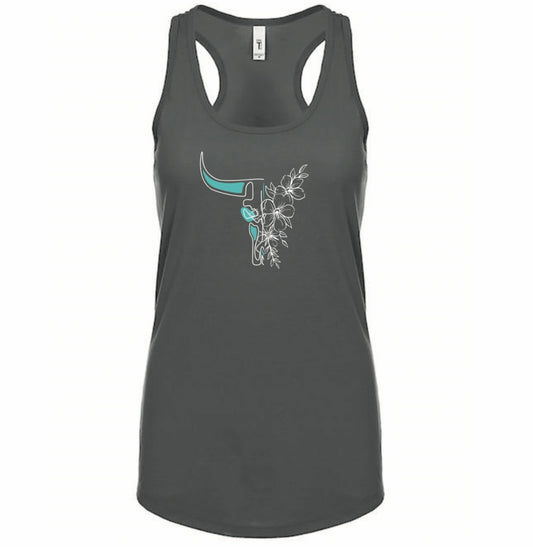 Camisole Noir Fleurs Turquoise
